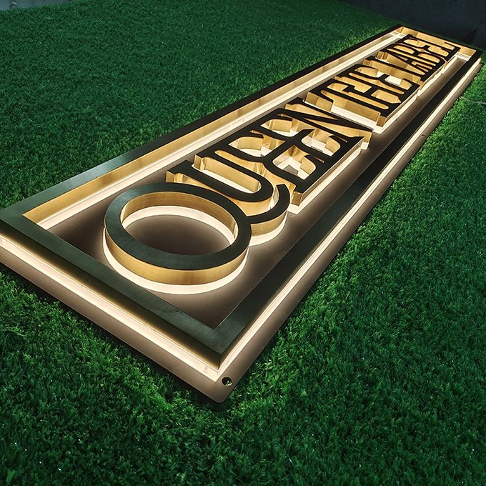 Custom Gold 3d logo led channel letter sign outdoor led light 3d letter shop store front led signs Backlit Company business Sign