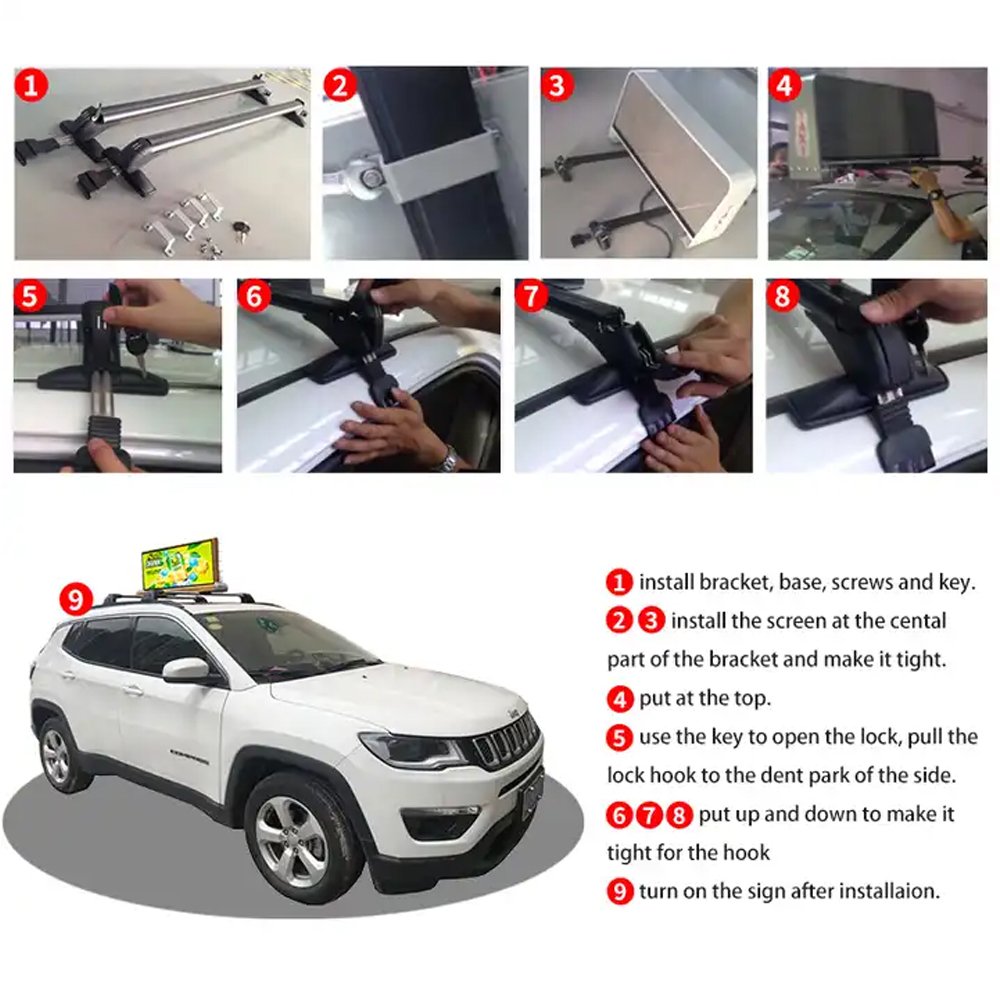 Bluetooth Car Display Led Sign 4G Advertising Taxi Lcd Screen Taxi Top Moving Led Display Digital Taxi Rooftop Advertising Board