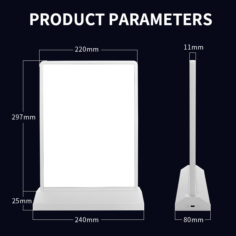 A4/A5 desktop advertising light box table rechargeable menu board with battery