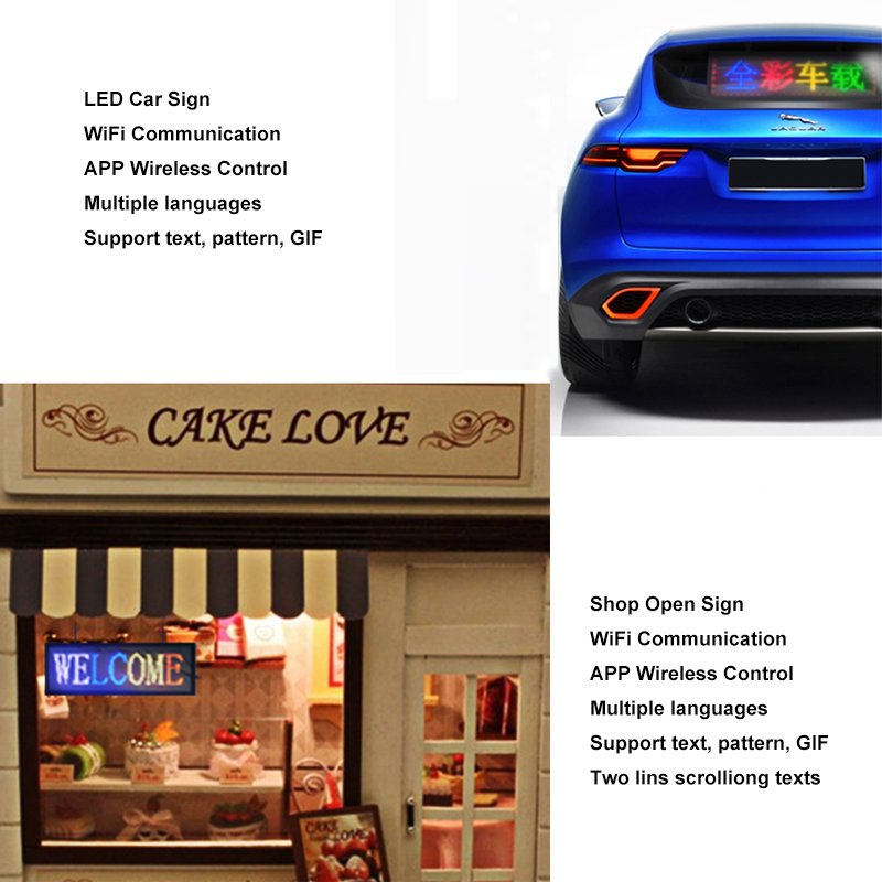 Pixel 24*144 Rear Window LED Car Display RGB color Digital Moving Sign Scrolling LED Message Board WiFi Advertising Screen