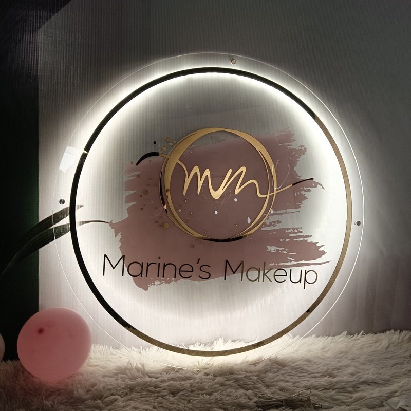 Custom Acrylic Gold Mirror Business Sign LED Backlit Indoor Wall Logo Sign Board Salon Nails Shop Name Illuminated Signage