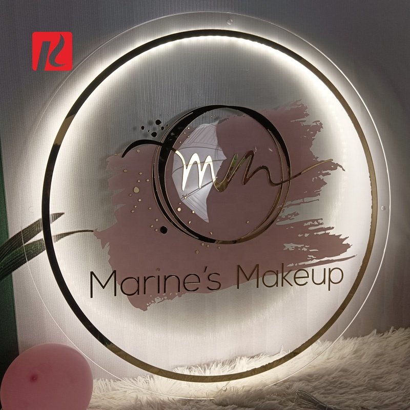 Custom Acrylic Gold Mirror Business Sign LED Backlit Indoor Wall Logo Sign Board Salon Nails Shop Name Illuminated Signage
