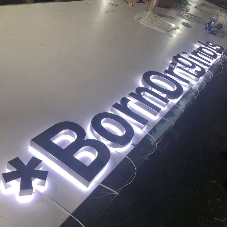 Mirror sliver gold stainless steel led light sign for adversting led letter logo outdoor 3d custom led sign for business signage