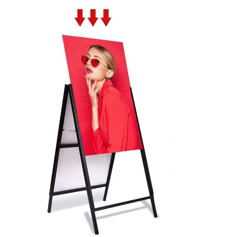 Durable style black iron double-sided A-shaped sidewalk PVC board advertising poster rack