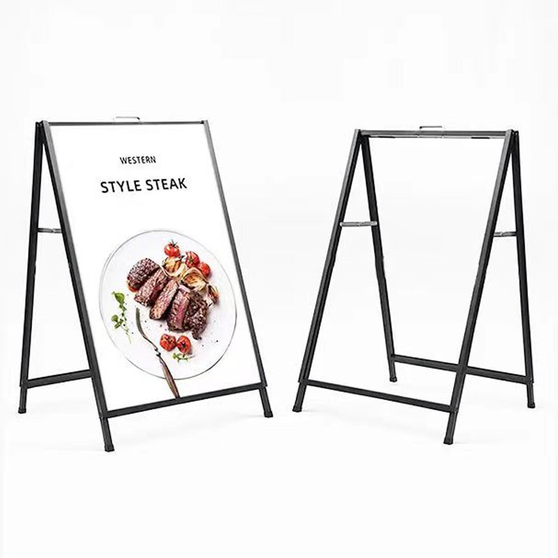 Durable style black iron double-sided A-shaped sidewalk PVC board advertising poster rack