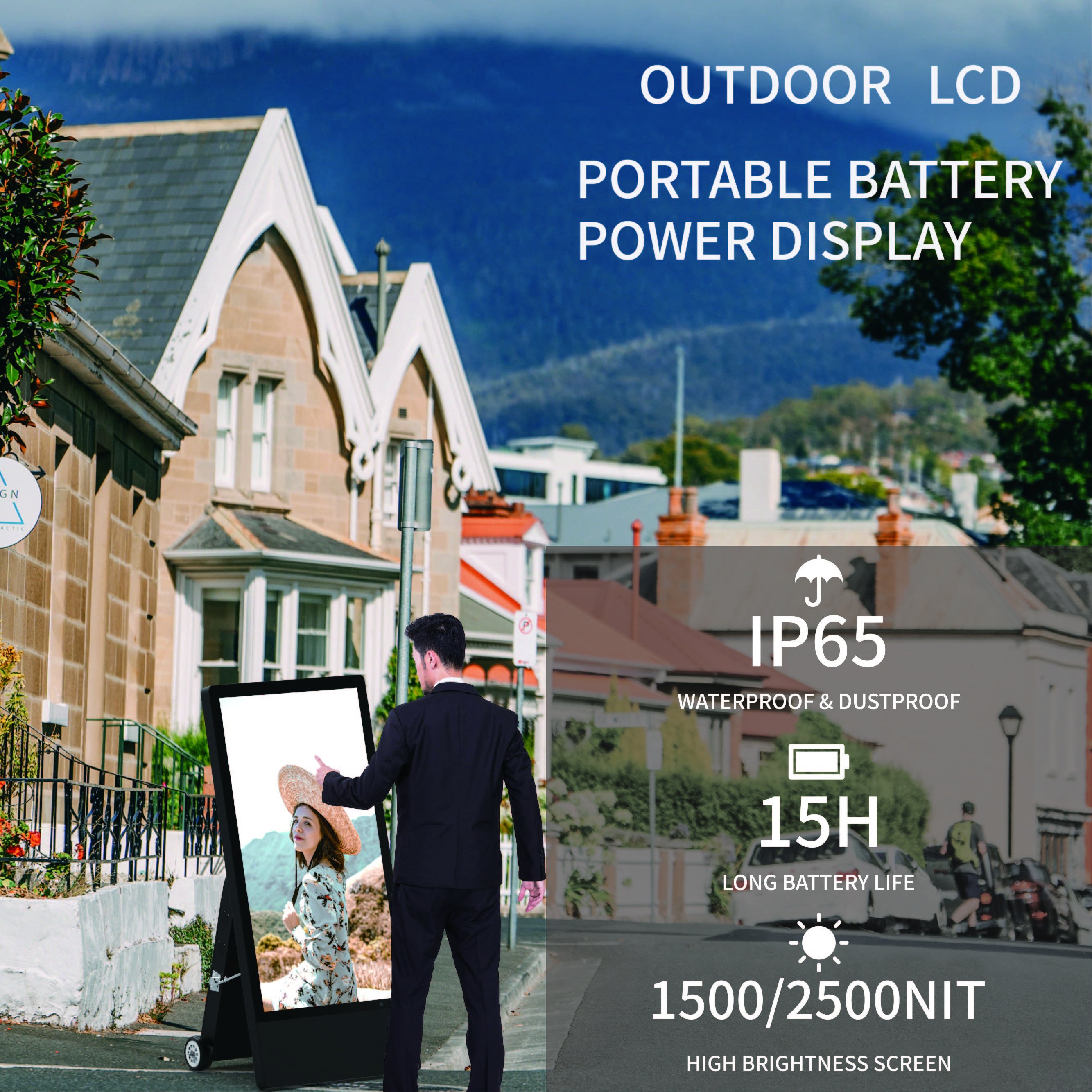 Outdoor Portable Battery Powered Hot Sale 55 Inch Outdoor Dual Screen Digital Drive Thru Menu Boards Waterproof