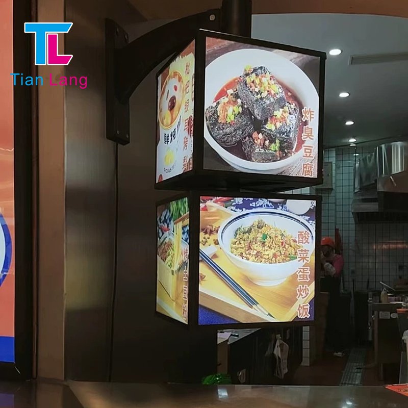 TianLang Factory Custom Led Advertisement Sign Led Menu Poster Board Display Hanging Led Box Outdoor Square Rotating Light Box