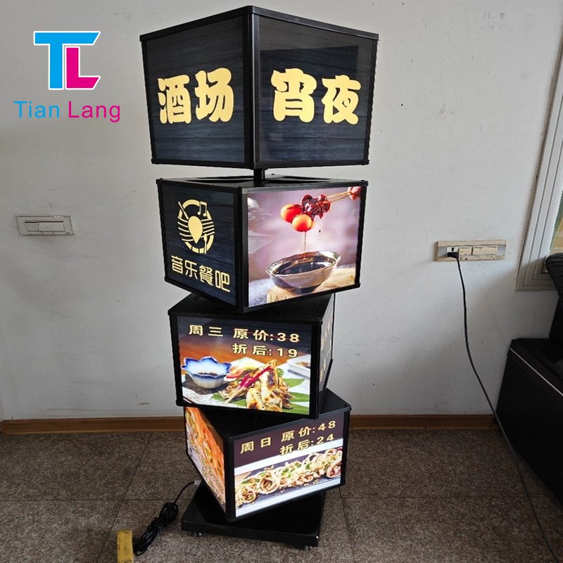 TianLang Factory Custom Led Advertisement Sign Led Menu Poster Board Display Hanging Led Box Outdoor Square Rotating Light Box