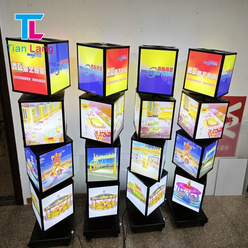 TianLang Factory Custom Led Advertisement Sign Led Menu Poster Board Display Hanging Led Box Outdoor Square Rotating Light Box