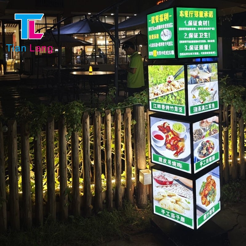 TianLang Factory Custom Led Advertisement Sign Led Menu Poster Board Display Hanging Led Box Outdoor Square Rotating Light Box