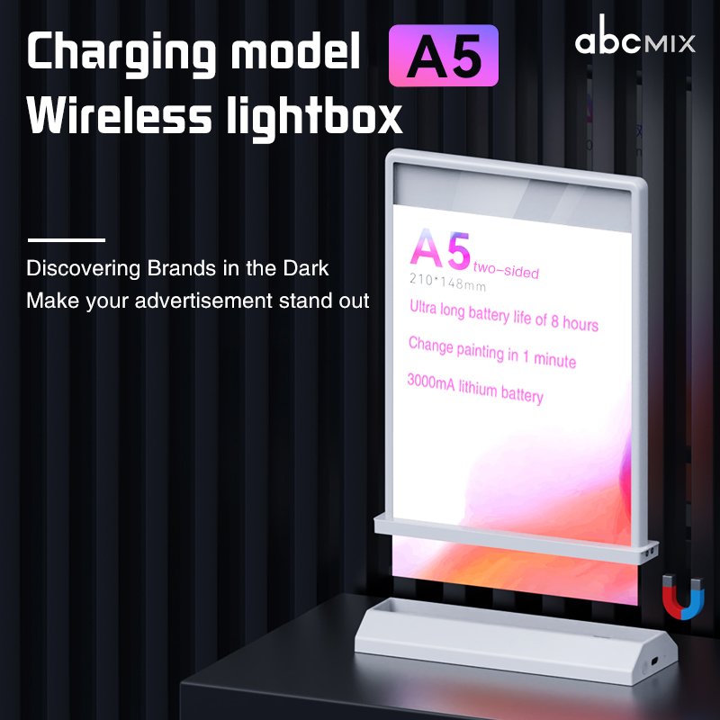 A4/A3 Double-Sided LED Light Box, Rechargeable, Menu Display Stand, Tabletop Sign, Portable Advertising Board