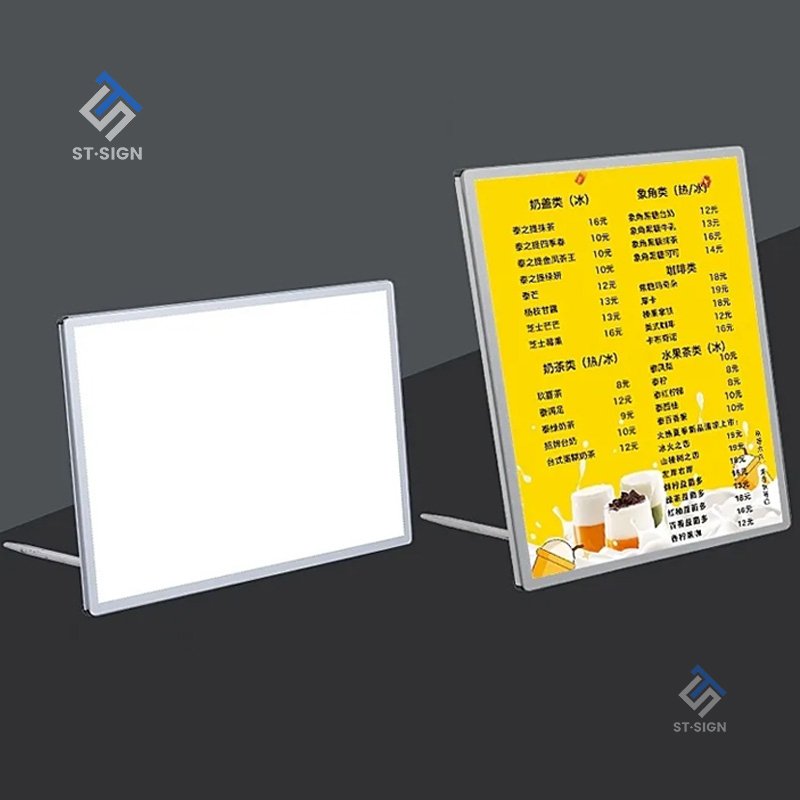 Custom Rectangle Shape Advertising LED Menu Board A1/A2/A3/A4 Light Boxes Tempered Glass Square Aluminum Profile Hanging