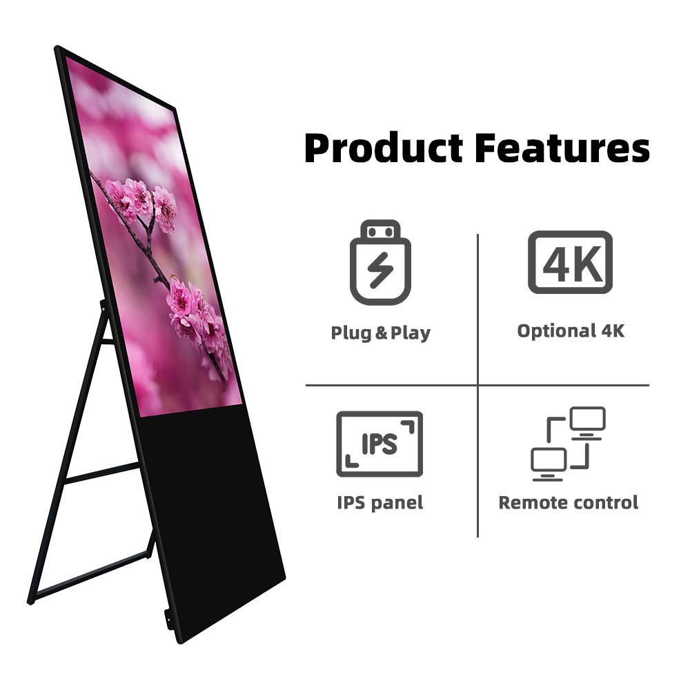 Portable LCD Poster Screen Display Kiosk Touch Media Welcome Displays Stand Floor Movable Digital Advertising Board