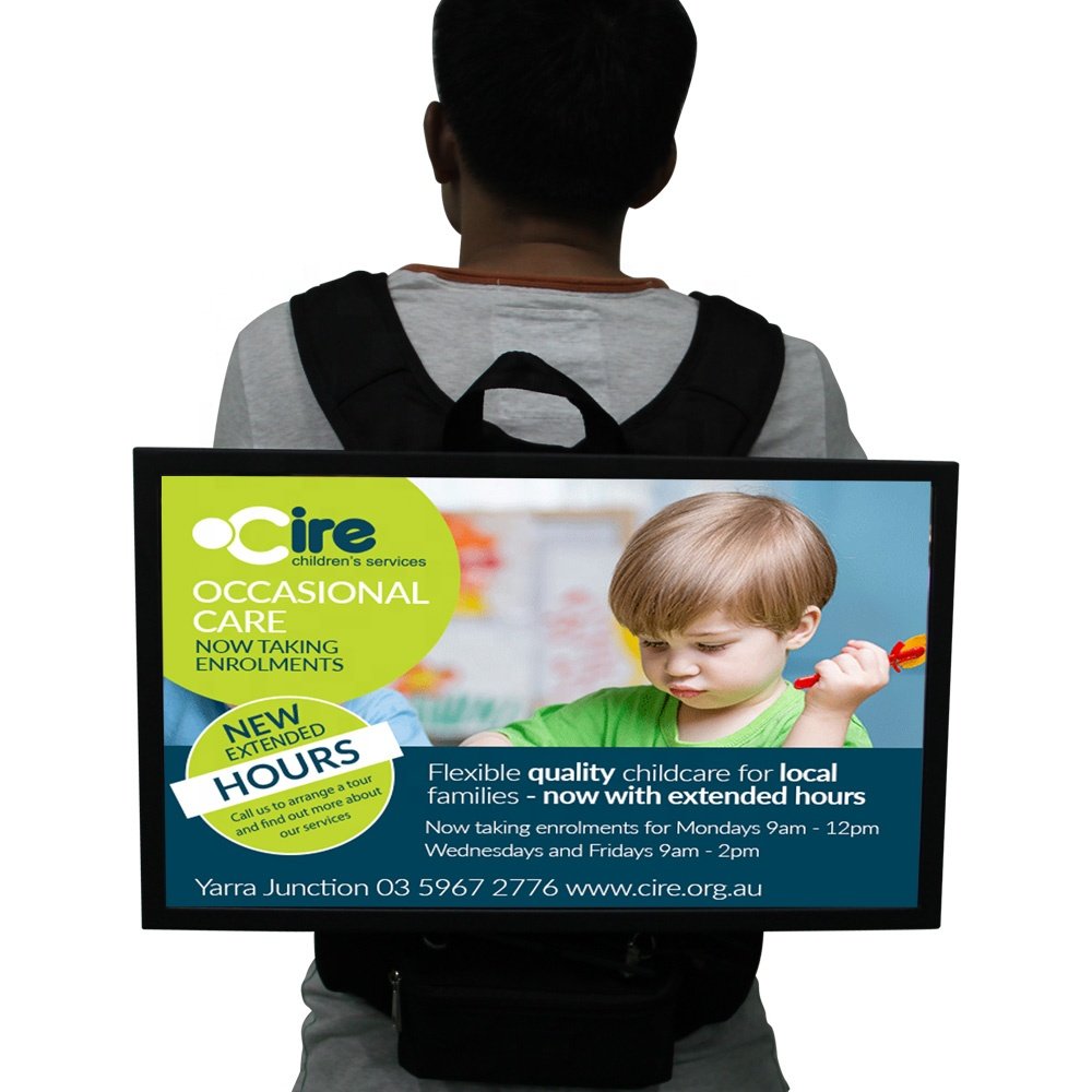 Outdoor Walking Billboard Backpack AD LCD Advertising Player Mobile Digital Signage and Displays Machine Bag Android TV Board