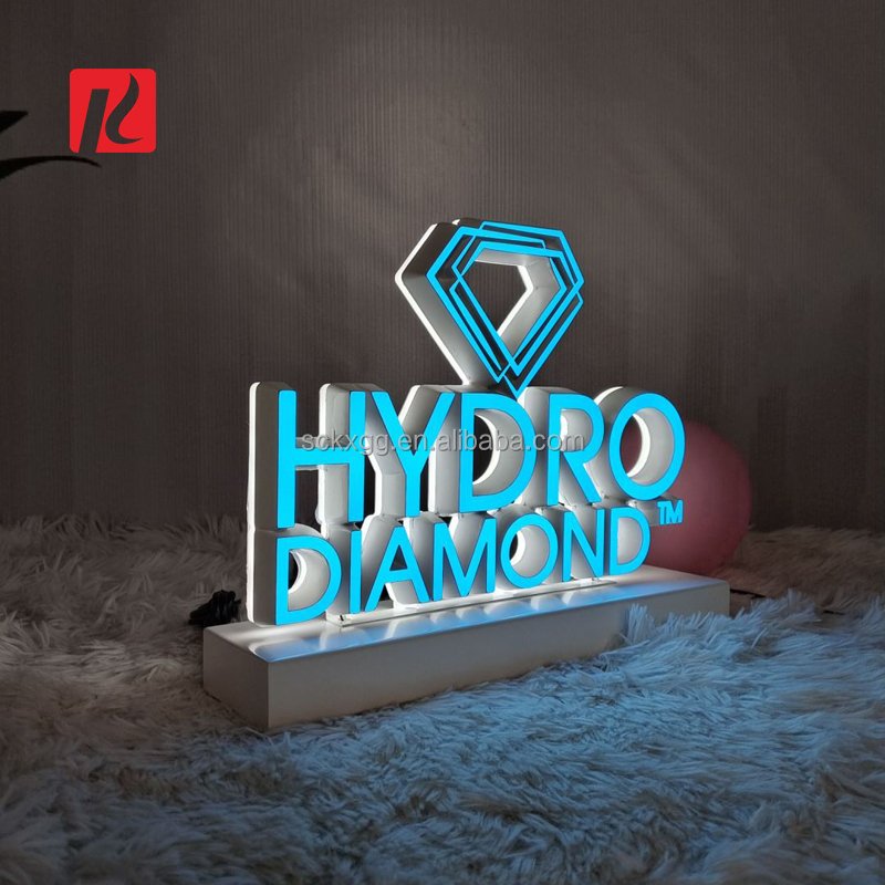 Kexian Custom Logo Sign Indoor 3D Business Name Sign Advertising Display Table Top LED Acrylic Letter Sign Stand