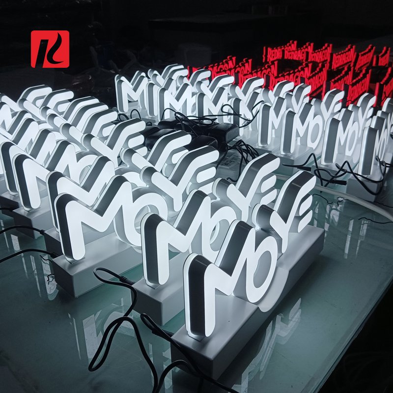 Kexian Custom Logo Sign Indoor 3D Business Name Sign Advertising Display Table Top LED Acrylic Letter Sign Stand