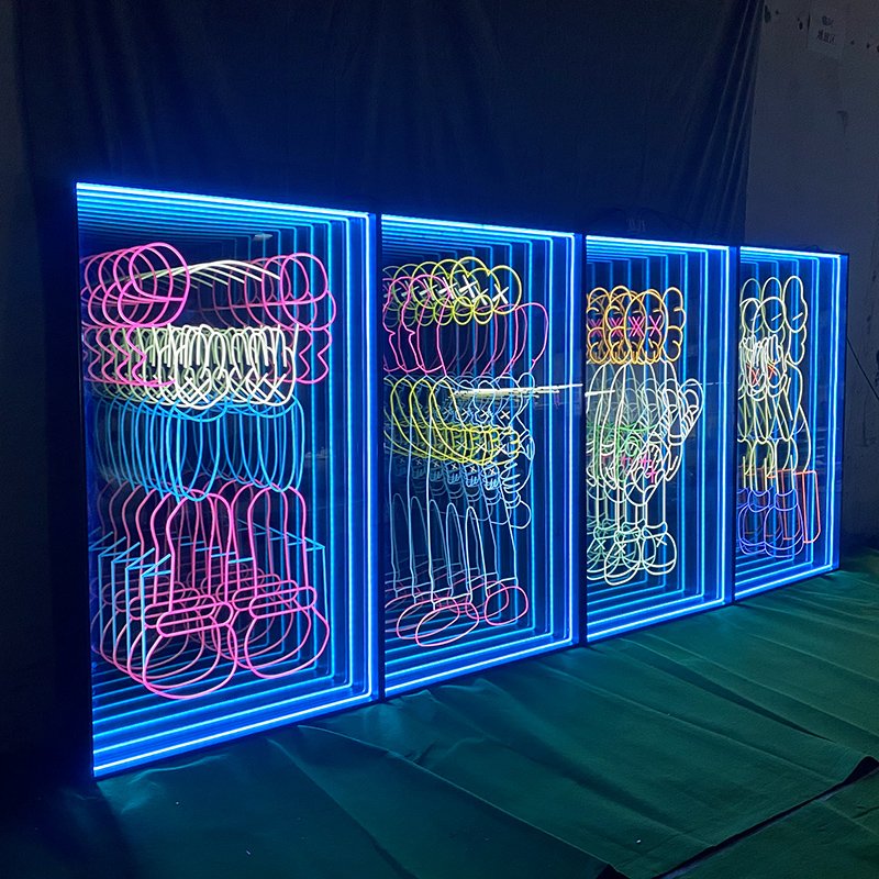 Custom Multilayer Mirror 3d Abyss Neon Light Haircut Bar Back Wall Door Sign Outdoor Landscape Word Abyss Mirror