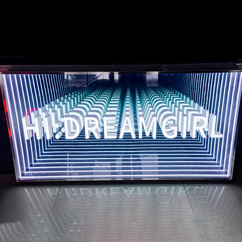 Custom Multilayer Mirror 3d Abyss Neon Light Haircut Bar Back Wall Door Sign Outdoor Landscape Word Abyss Mirror