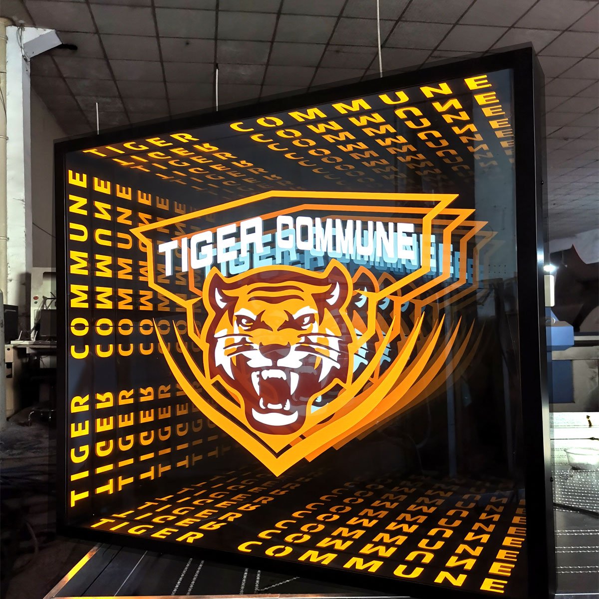 Custom Multilayer Mirror 3d Abyss Neon Light Haircut Bar Back Wall Door Sign Outdoor Landscape Word Abyss Mirror