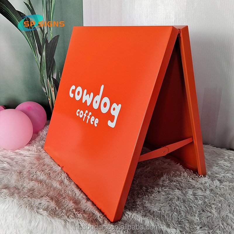 SP Customized A frame Shape Stainless Steel business outdoor sign Stand Up Advertising Board Commercial Double Sided Metal Board