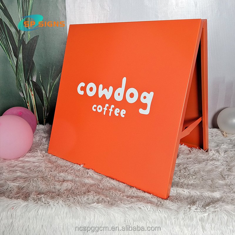 SP Customized A frame Shape Stainless Steel business outdoor sign Stand Up Advertising Board Commercial Double Sided Metal Board
