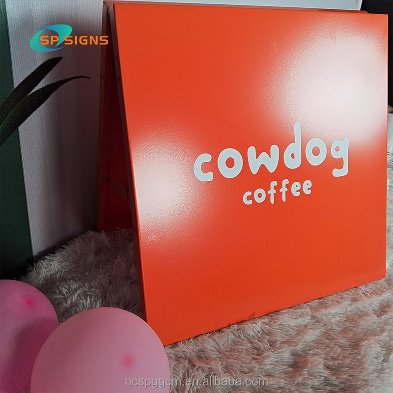 SP Customized A frame Shape Stainless Steel business outdoor sign Stand Up Advertising Board Commercial Double Sided Metal Board