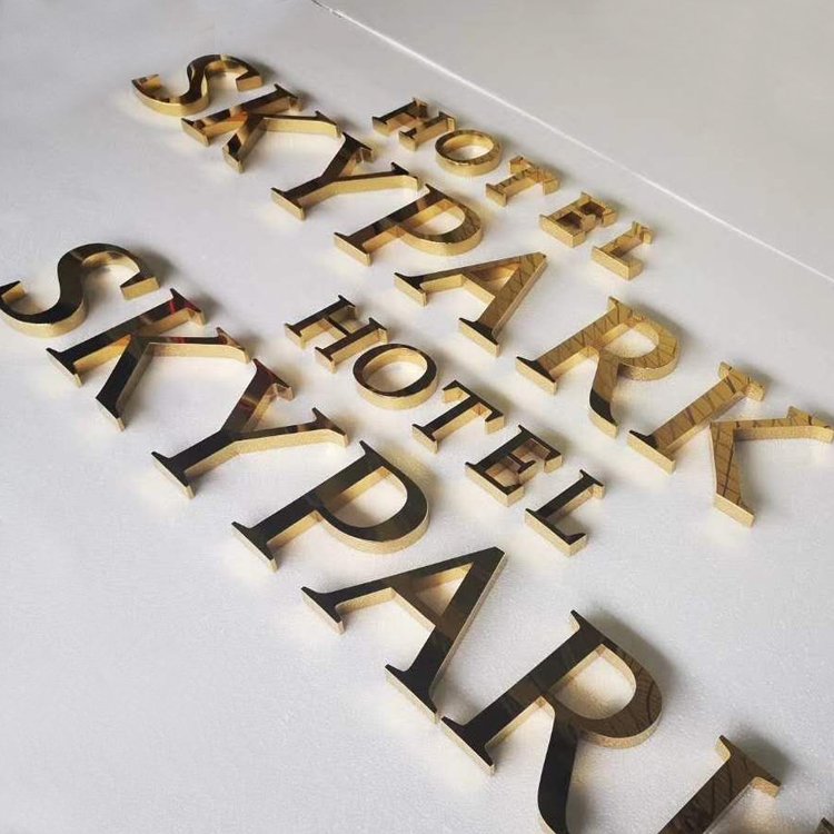 Metal letter sign 3d signage stainless steel gold business sign custom 3d logo led light up letter indoor sign for business