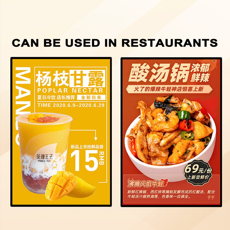Economical Advertising LED Poster Frame Tempered Aluminum Windows Display Screen for Hotel & Restaurant Light Boxes