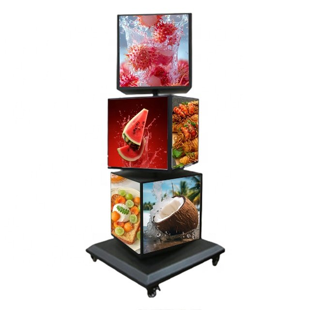 Custom Hanging Led Sign Board Outdoor Advertising Rotating 4-Sided Led Advertisement Light Box Poster Frame Sign For Business