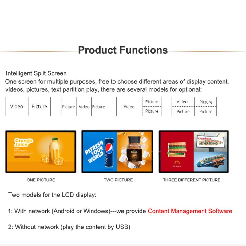 Full HD 21.5 32 43 Inch Indoor LCD Advertising Display 4K Digital Signage Video Player Wall Mount Exhibition Hall Shopping Mall