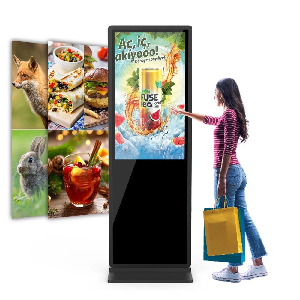 Hot 43 55 65 Smart Kiosk Vertical Advertising Player Vertical LCD Digital Signage Totem Touch Screen Floor Stand Digital Signage