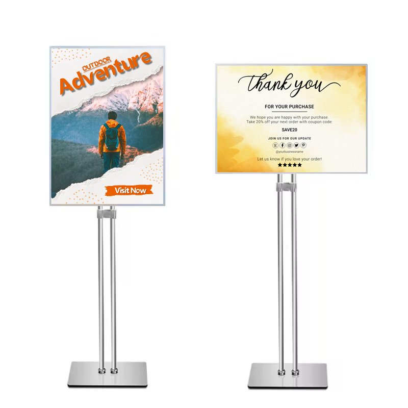 Custom Size Tempered Glass Double Pole Floor Standing Pavement Street Sign Ultra-Thin Advertising Board Aluminium Light Box