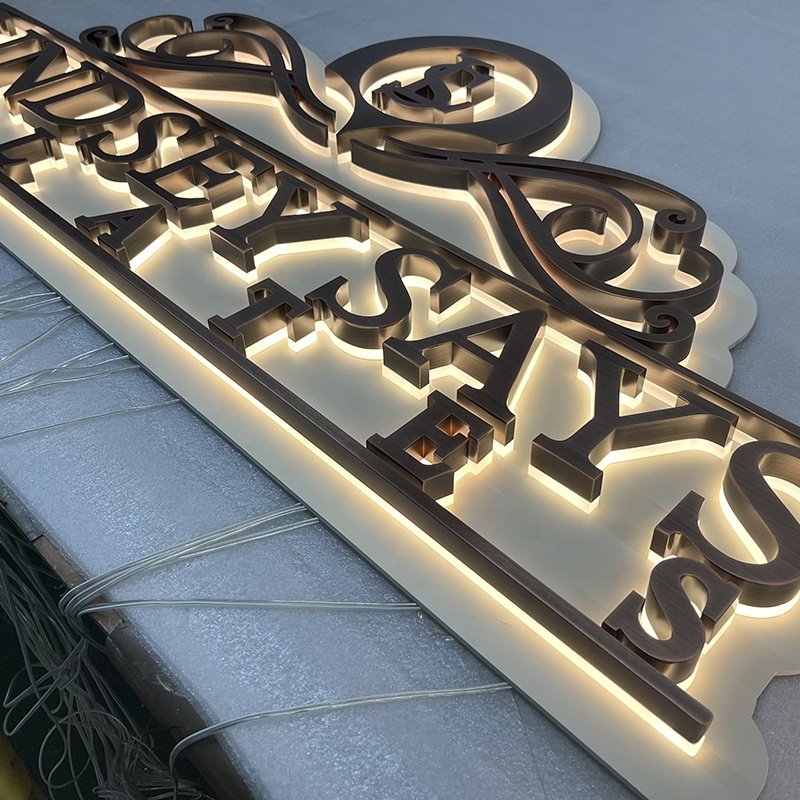 Original Factory Crafted Light-Up Large Acrylic Letters Outdoor Sign with Electroplating Retro Metal