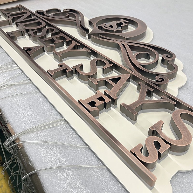 Original Factory Crafted Light-Up Large Acrylic Letters Outdoor Sign with Electroplating Retro Metal