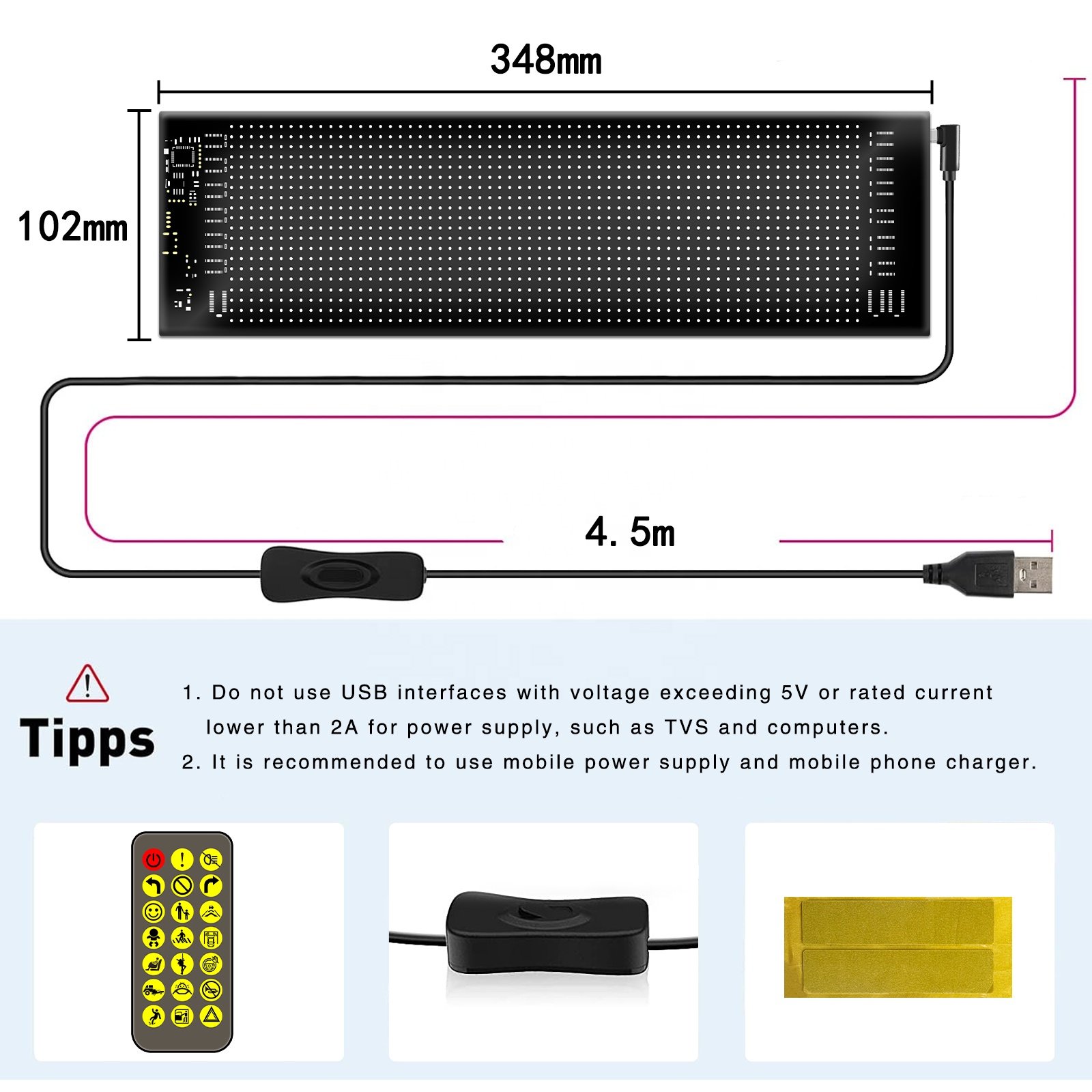 App Control LED Sign Board Flexible USB Programmable Custom Scrolling Message Car Signs Digital Display Led Matrix Panel