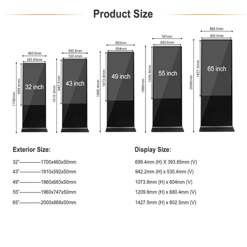 KINGONE Indoor Floor-standing LED Video Advertising Screen Digital Signage Equipment Media Player Boards and LCD Poster Displays