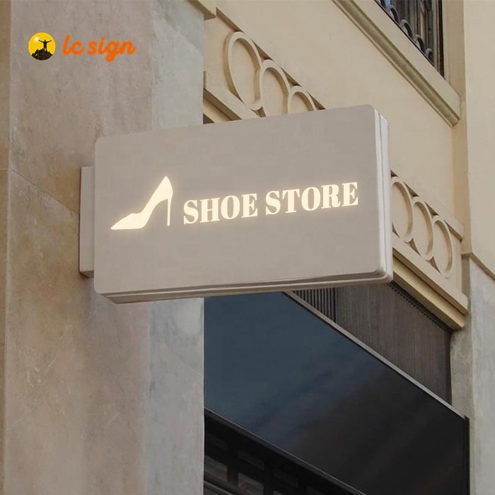 Shopping Street Outdoor Golden Acrylic Sign Board Custom Wall Side Hanging Circle Mounted Signboard Two sides Led Light Box