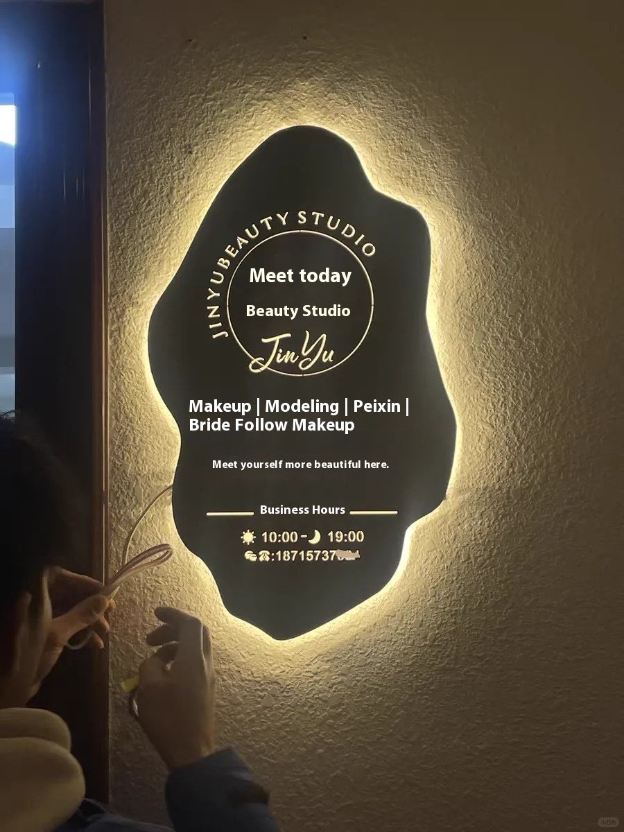 Ins mirror stainless steel hollow light box advertisement Door signboard billboard making outdoor wall display board