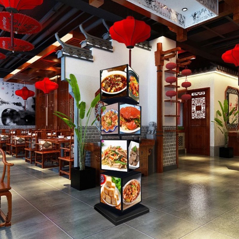 Rotating LED Light Box Display for Outdoor Advertising Menu Board 4-Sided Illuminated Signs for Cafe and Business Use