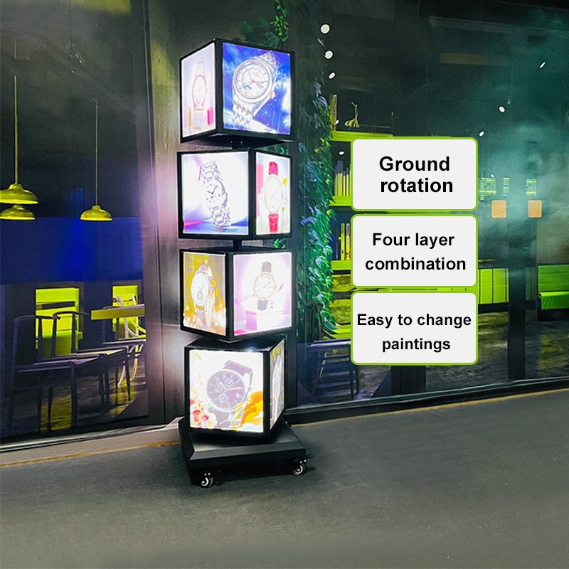 Rotating LED Light Box Display for Outdoor Advertising Menu Board 4-Sided Illuminated Signs for Cafe and Business Use