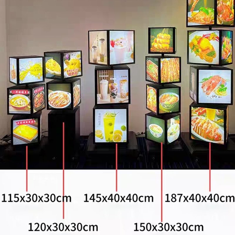 Rotating LED Light Box Display for Outdoor Advertising Menu Board 4-Sided Illuminated Signs for Cafe and Business Use