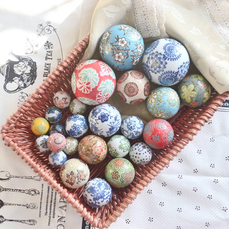 Jingdezhen Home Ceramics Swing Decoration Ball Fish Tank Pond Floating Ball Blue and White Porcelain Desktop Decoration
