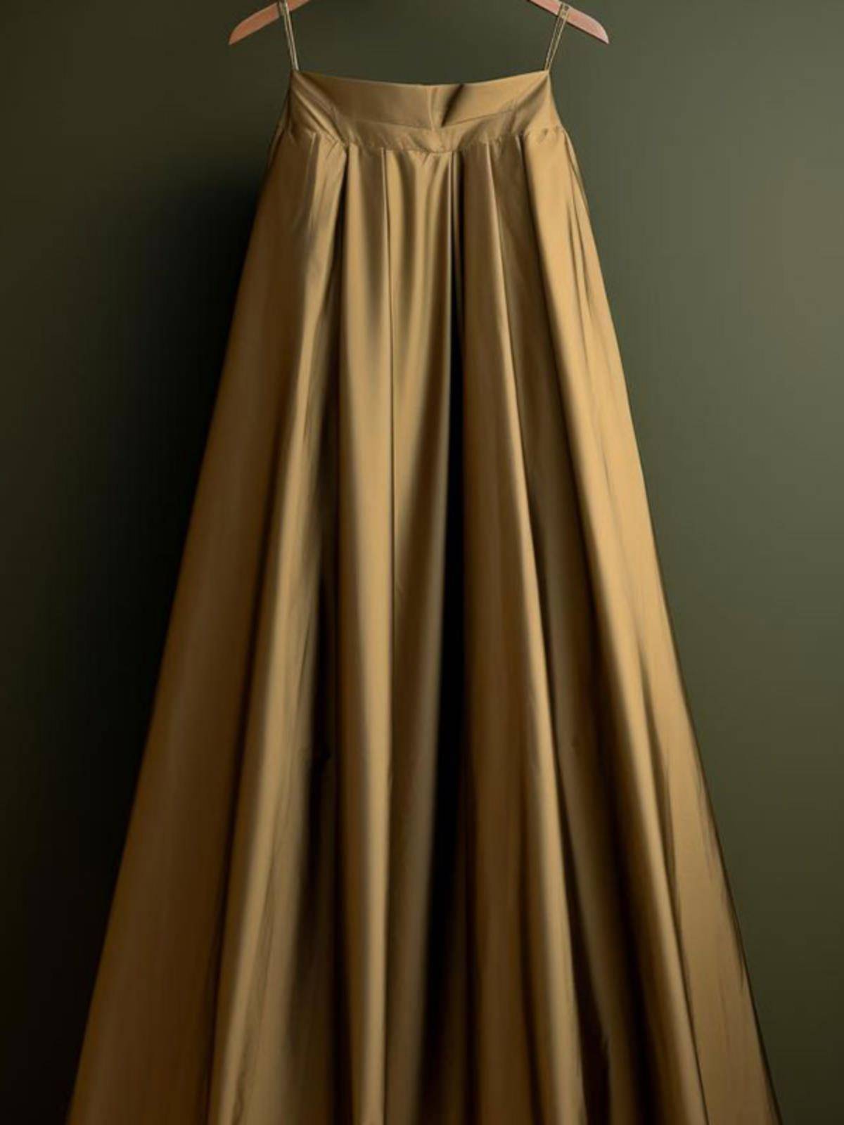 High -waist atmospheric brown pleated skirt female