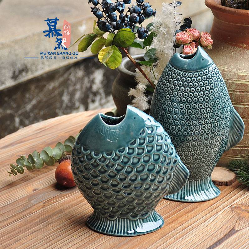 Village high -temperature ceramic fish bottle