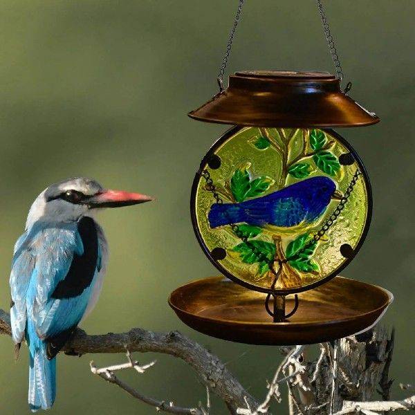 Blue Vintage Bird Feeder Solar Light Bird Feeder Decoration