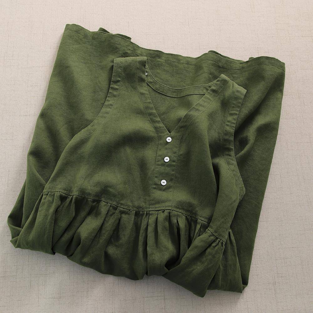 The vest skirt is wearing age -reducing literary linen before and after