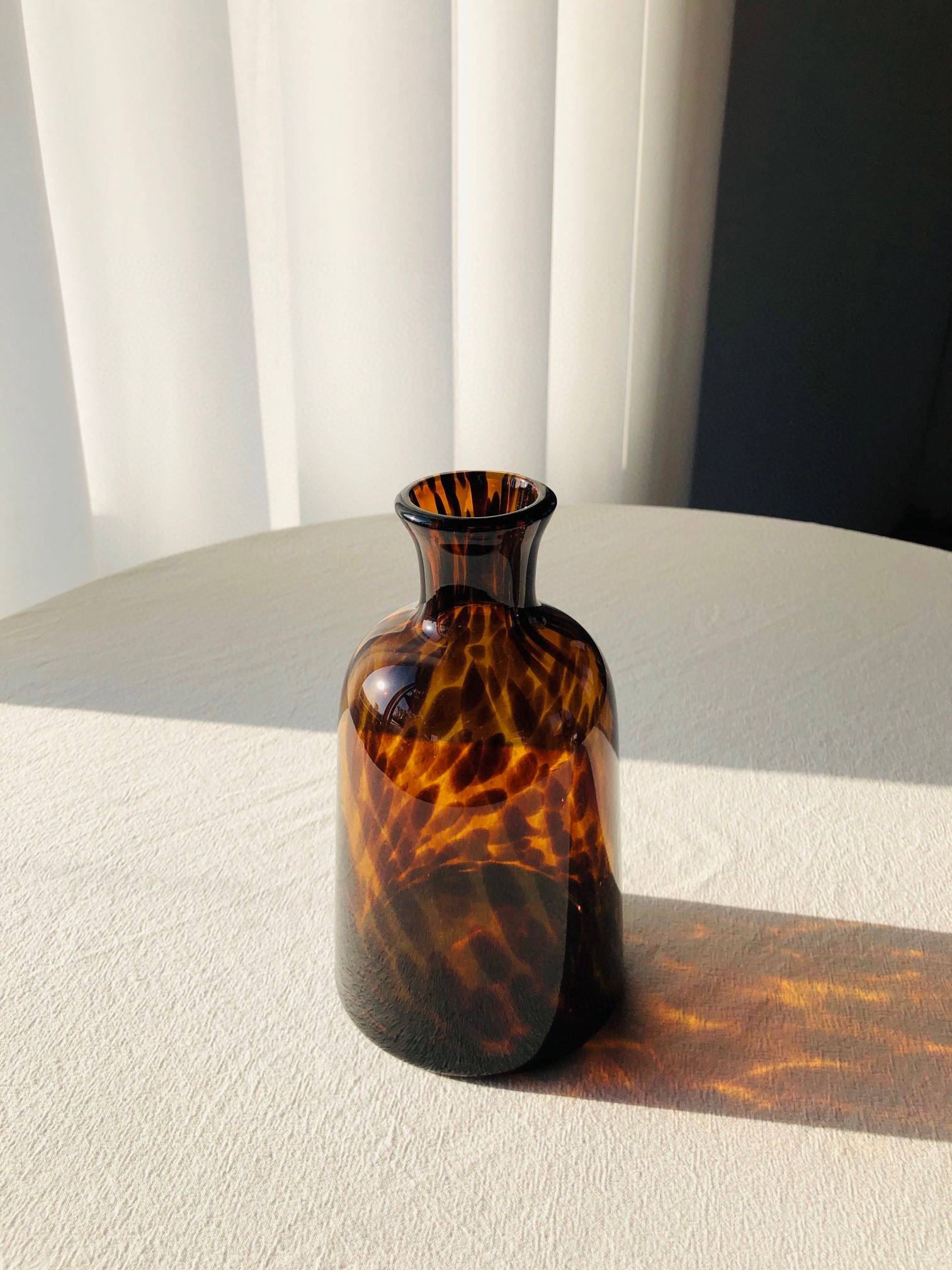 Ultra retro special price medium flower bottle leopard amber French desktop high -end art handmade glazed flower decoration