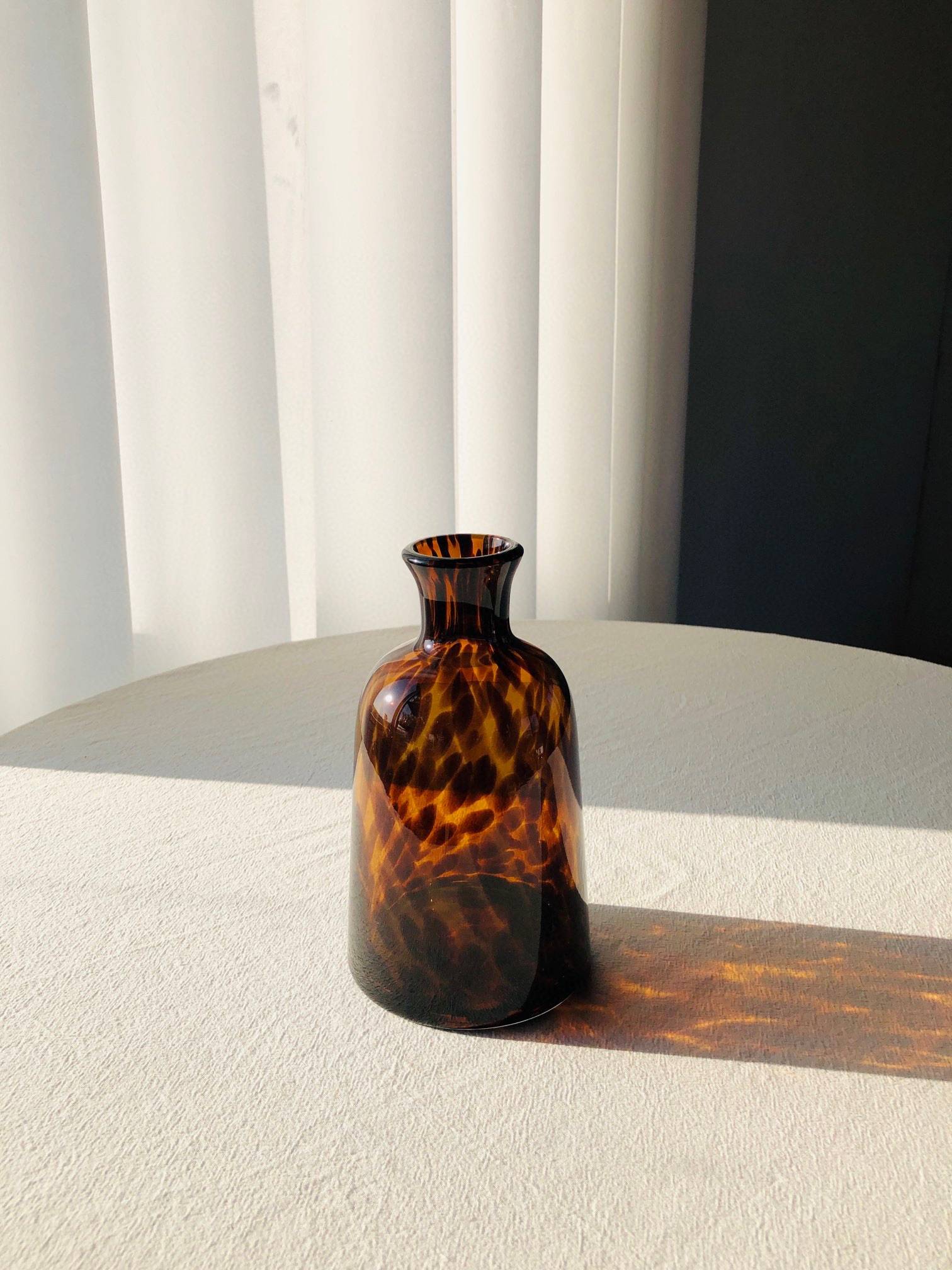 Ultra retro special price medium flower bottle leopard amber French desktop high -end art handmade glazed flower decoration