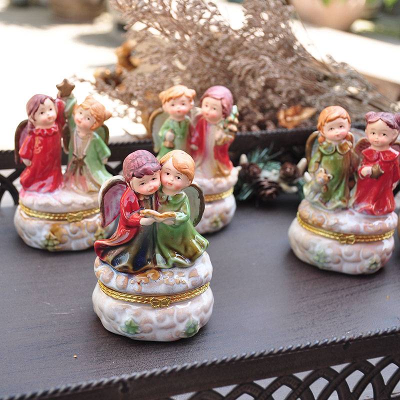 Qingcang special price rural pastoral painted ceramic angel jewelry box fun scene ornament decoration