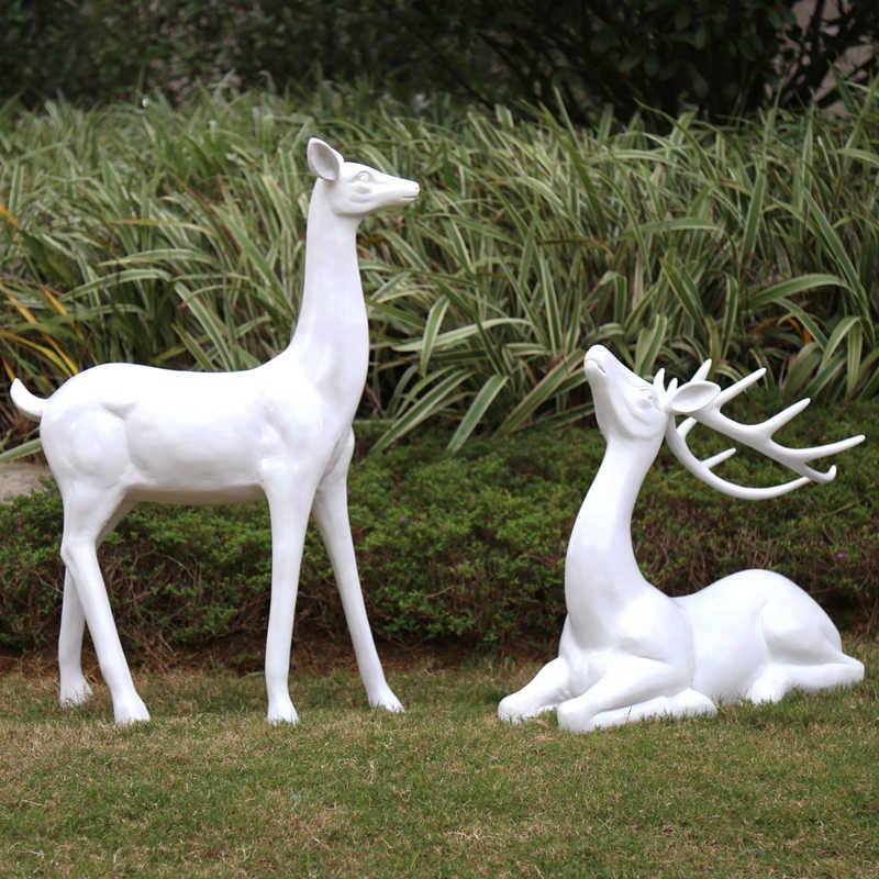 Outdoor Simulation FRP White Deer Sculpture Land in the Garden Garden Landscape Mall Wedding Decoration White Deer Swing